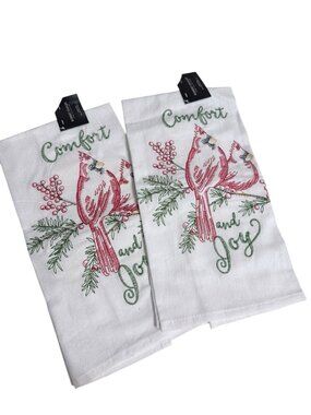 NEW Robert Stanley Home Collection Set of 2 Dish Tea Towels Embroidery Cardinals